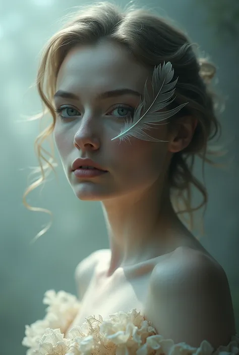 A woman with  feather growing on one side of her face