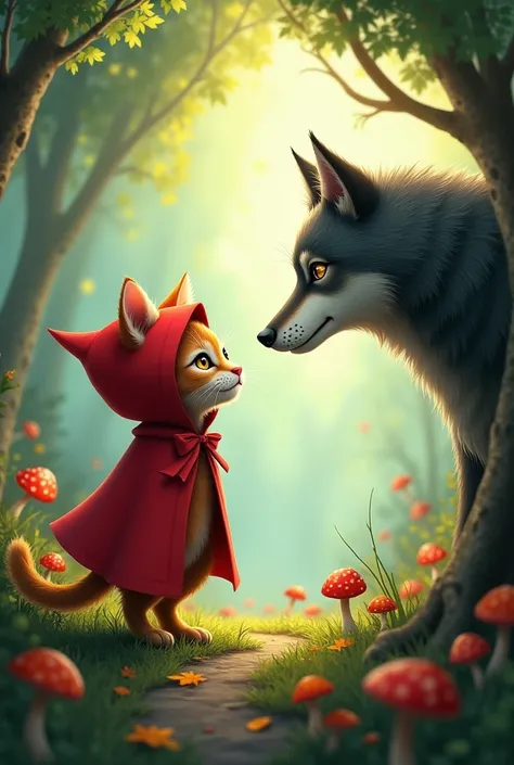 Little Red Riding Hood in a cat with a wolf 