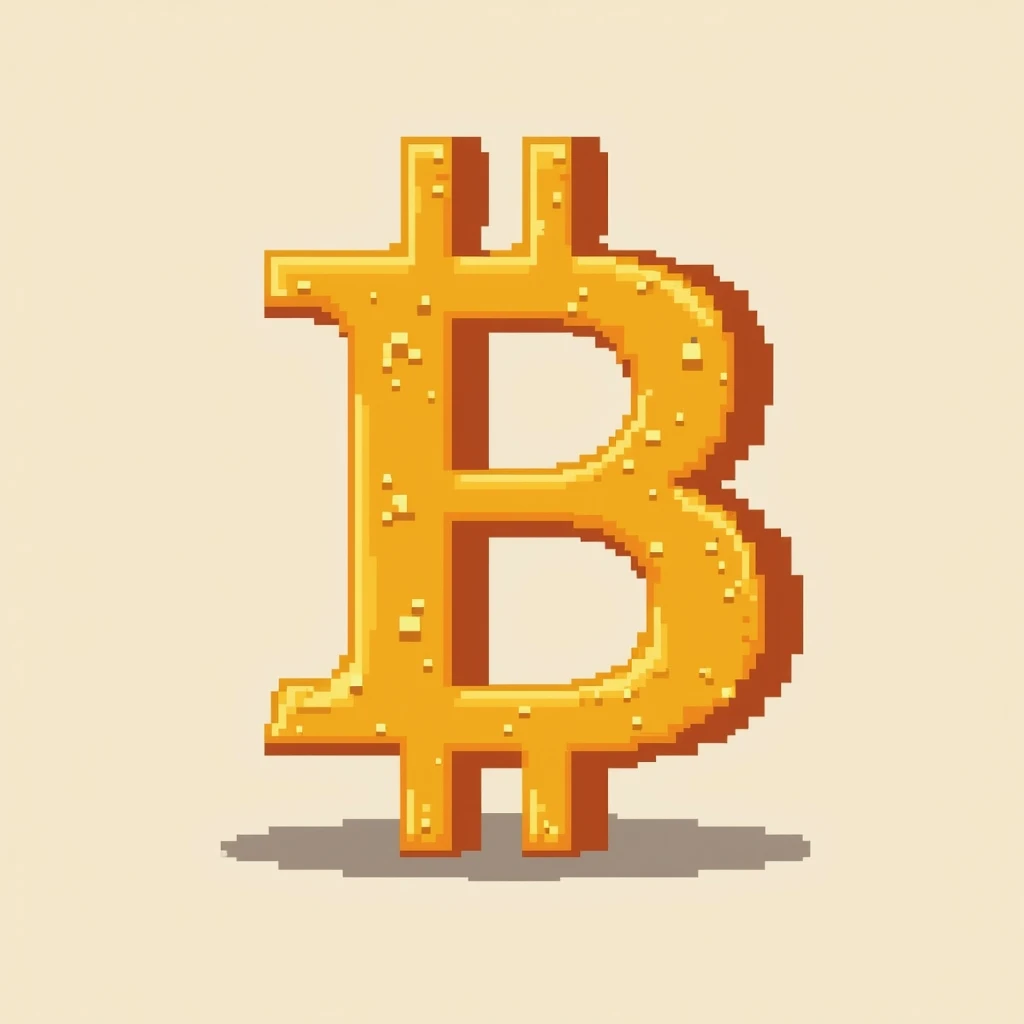 bitcoin en pixel art, icon style, pixels, cute style, symple