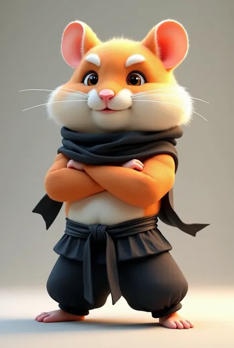 3D-rendered
Highly detailed
Cartoonish realism with polished textures
Soft fur texture with natural lighting and shadows
Персонаж:

Anthropomorphic hamster
Muscular and fit body
Confident stance with crossed arms
Expressive eyes and subtle facial details
О...