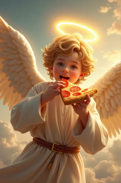 Angel Gabriel eating pizza