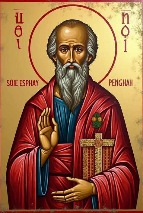  Icon Nicholas the Wonderworker without a crown and not a big beard in red clothes with a cross in his left hand and his right simply raised 