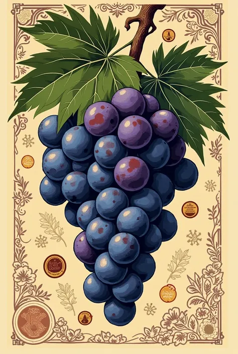 Create a craft beer design with grapes and spontaneous fermentation 