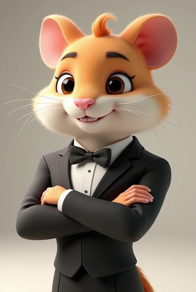 3D rendering
High detail
Cartoon realism with polished textures
Soft fur texture with natural light and shadows
Character:

The anthropomorphic hamster
A muscular and toned body
Confident pose with crossed arms
Expressive eyes and delicate facial details
C...