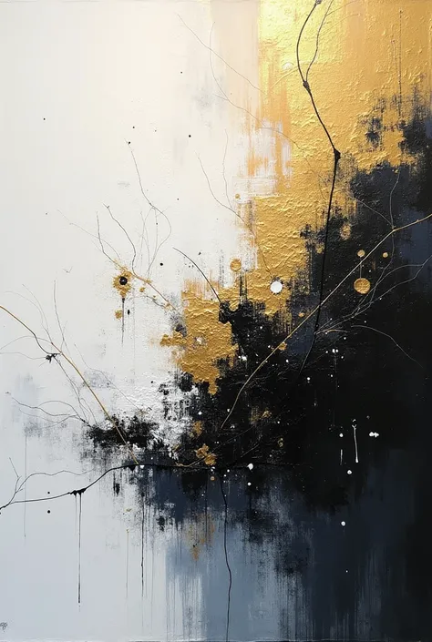 White, Black and gold texture abstract paintings

