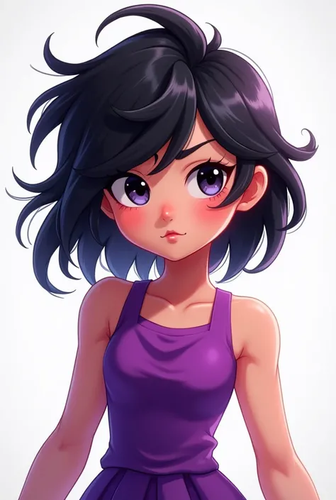 Girl with messy black hair and purple clothes for roblox profile picture