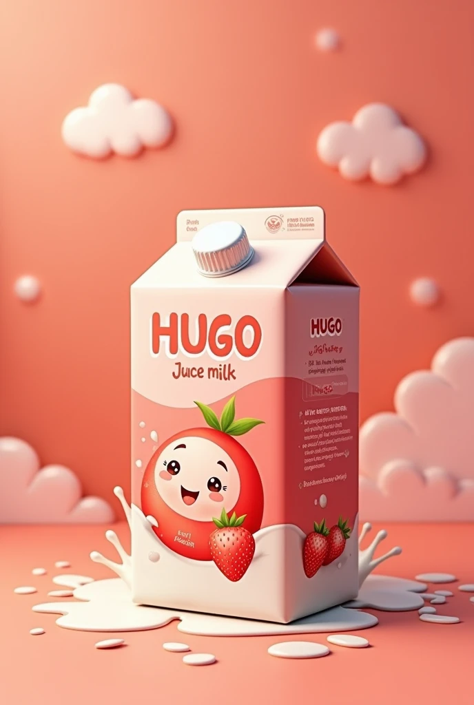 Create a personal size juice box called Hugo in the strawberry flavor with milk 