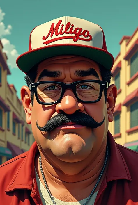 Don Barriga from the Chavo del Ocho series wearing glasses and a rappers cap