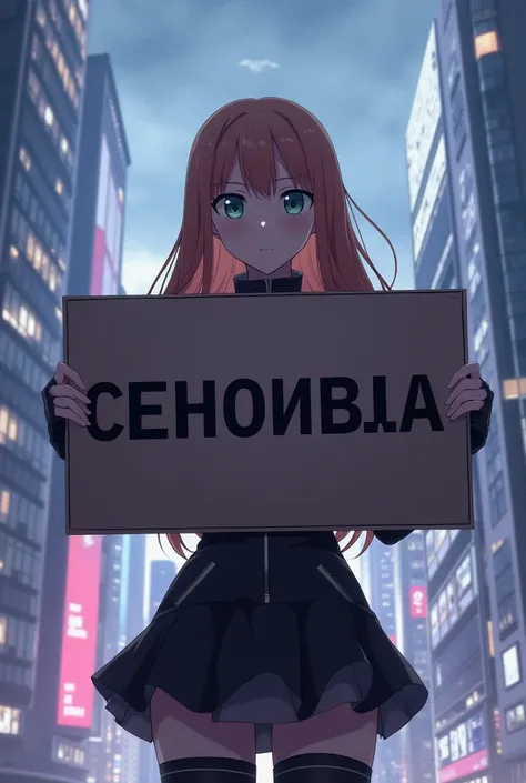  Asuna from the Sword Master online,  holds a sign with the words in Russian "censorship"