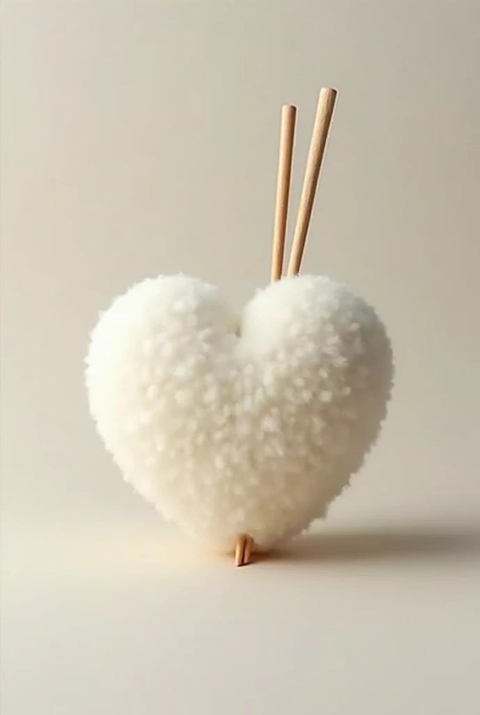 I want a minimalist heart-shaped ball of wool with the chopsticks 