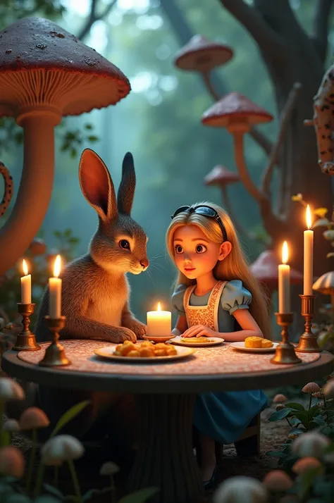 Alice and the March Hare with candles