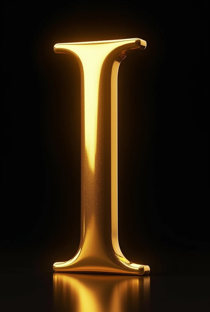 Letter i in capital letters in gold color with a shiny black background