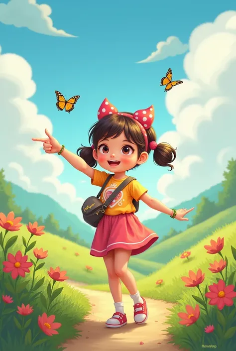 Create a girl pointing in a direction in illustration