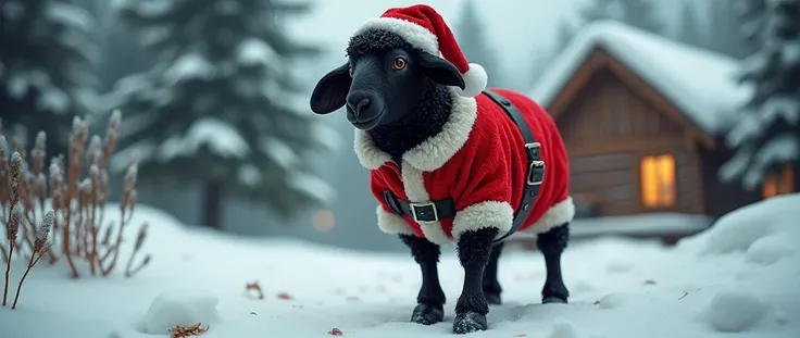 Generate a black sheep mystery on Santa attire