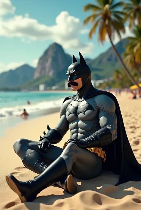  Batman with a black mustache like the one in his early morning, Enjoying a beach in Rio de Janeiro 