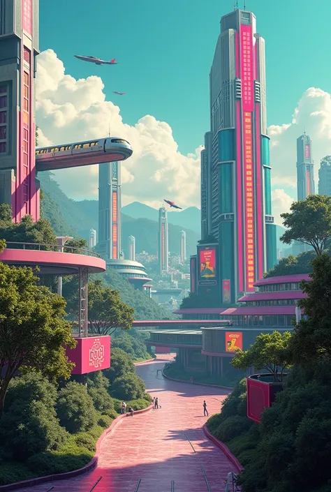 Generate a landscape of a retro-futuristic atompunk Brazil with a 60s aesthetic