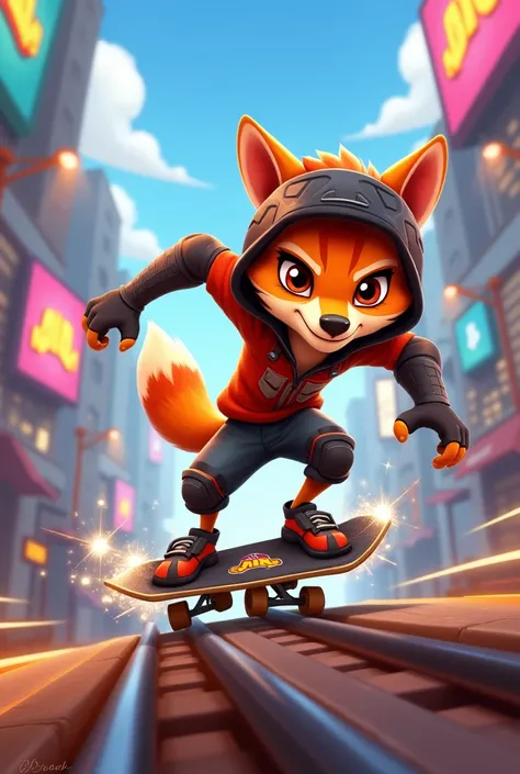 Crie um personagem estilo subway surfes animal com skate