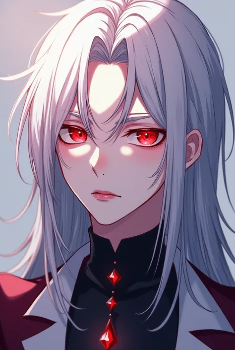 anime, vampire, male, handsome, long hair, white hair, red eye, cute