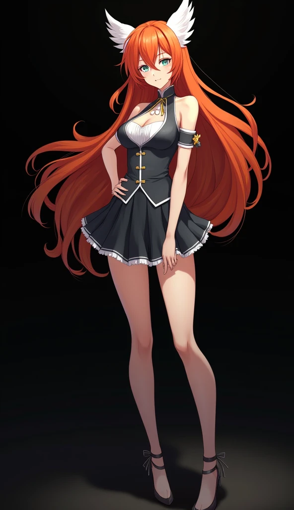  anime-style character, inspired by the anime Spy X Family clear image ,  digital painting ,  trends on ArtStation and Pixiv full-bodied girl with fiery orange red hair and very smooth with two white locks highlighted on the front similar to those of Rogue...