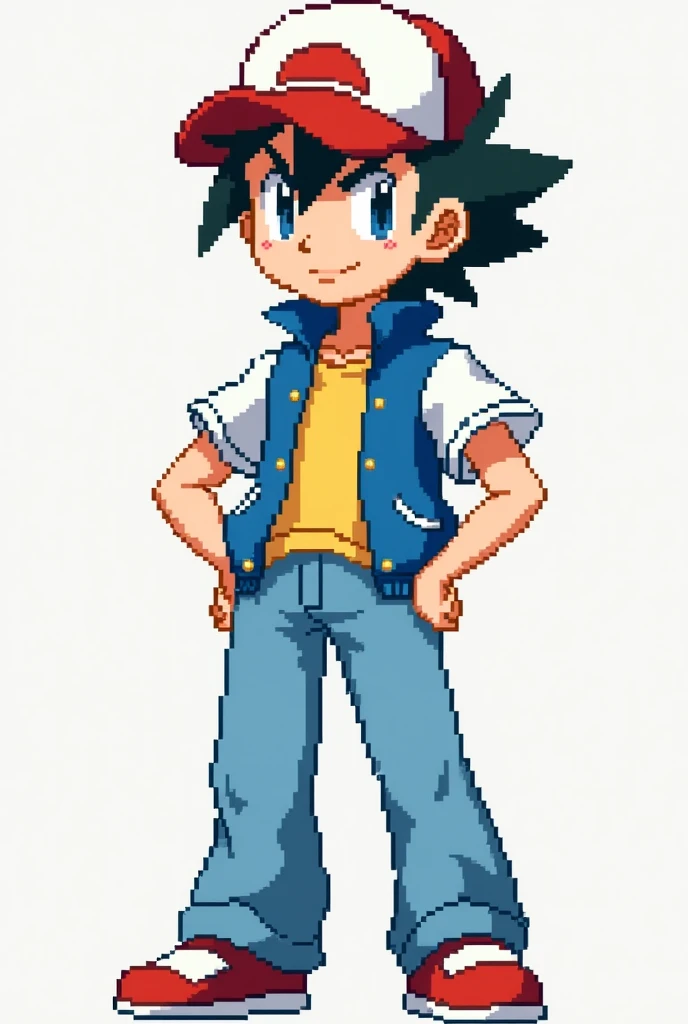 Make me a sprite of the original Pokemon protagonist in pixel art