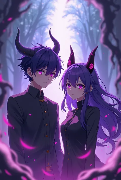 Kinsou no Vermeil characters with purple hair and horns