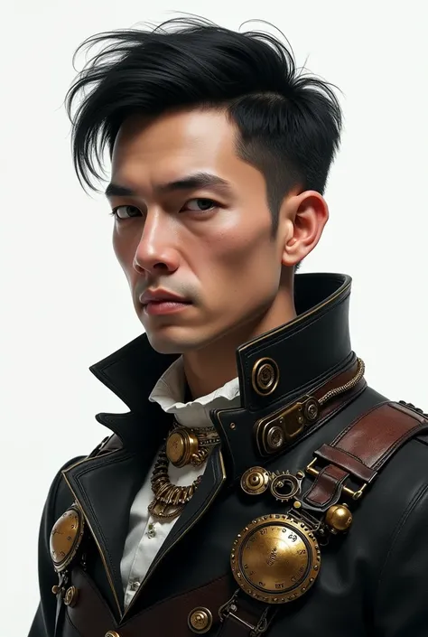 (( photo realism)) A 35 year old man,  short black hair and a serious expression . Information technology specialist ,  Walter is responsible for the digitization of family businesses and the creation of innovative platforms.. steampunk style, Victorian st...