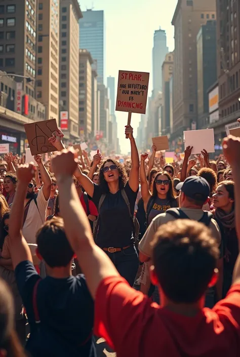 People protesting with signs and shouting 