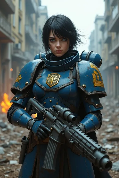 warhammer 40k sisters of battle,  1 girl, Short hair,  blue eyes , Black hair, 