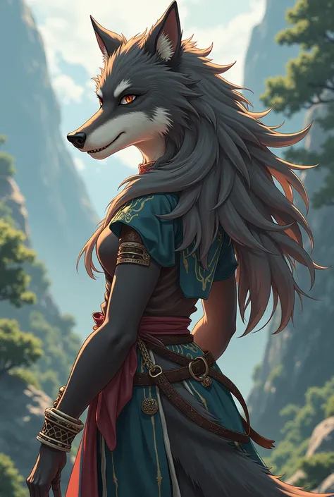 Anime style. Female. Part Wolf part boar. 