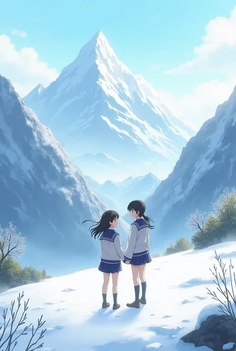 The elementary school twins in the anime Pretty Girl、 snowy mountains naked