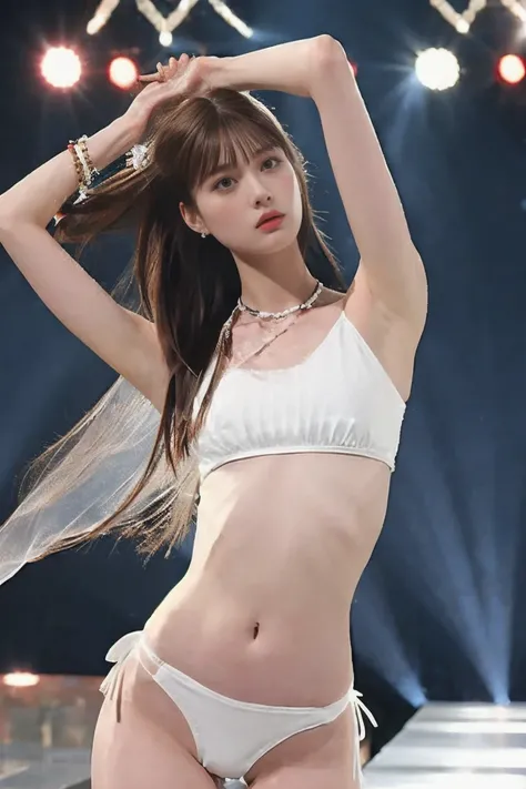 (Show me the left and right armpits,):1.5
(1 fair-skinned girl with extremely large breasts):1.8
( brown hair straight long)
( Cowboy Shots,  front shot):1.5,
(Clear Rubber Fabric , Tiny Micro Bikinis):1.5
(Character portrait,  look, Straight face):1,
( Wh...