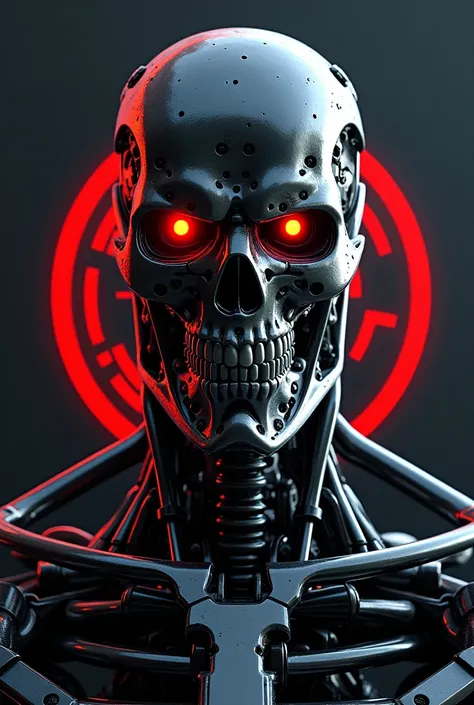  Make a circular logo against the background of the face of a t800 with energy. And let him say in big pomo madness