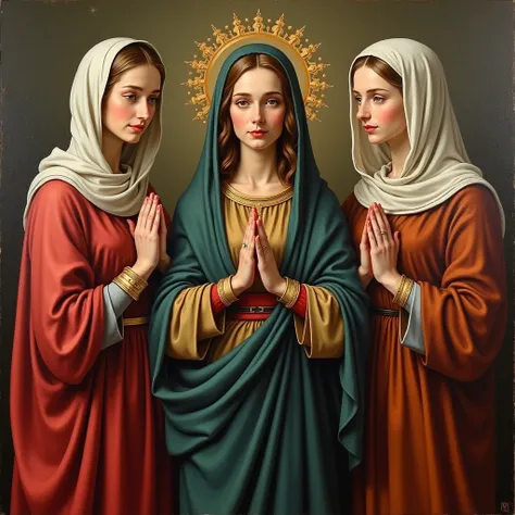 Oil painting。 The Three Beautiful Saints。Beautiful Saint Martha 、 beautiful Virgin Mary in a frame、 Beautiful Saint Mary Magdalene。unframed。