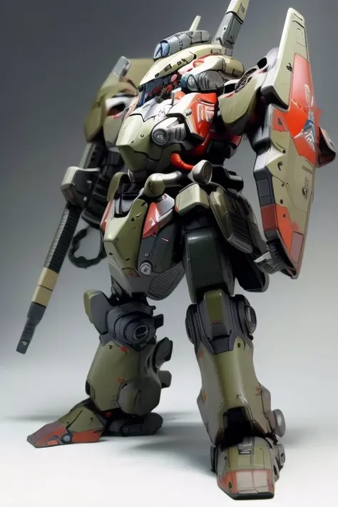 best quality,masterpiece,highly detailed,ultra-detailed,crimson militaryrobot, mecha,battlerobot, science fiction, no humans, non-humanoid robot,military vehicle,missile pod, machinery, realistic, shoulder cannon, black skin, standing, cockpit windows