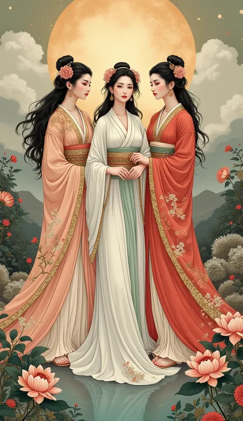 Japanese painting。Three beautiful goddesses 。Beautiful Hera、 beautiful Aphrodite、Beautiful Athena 。