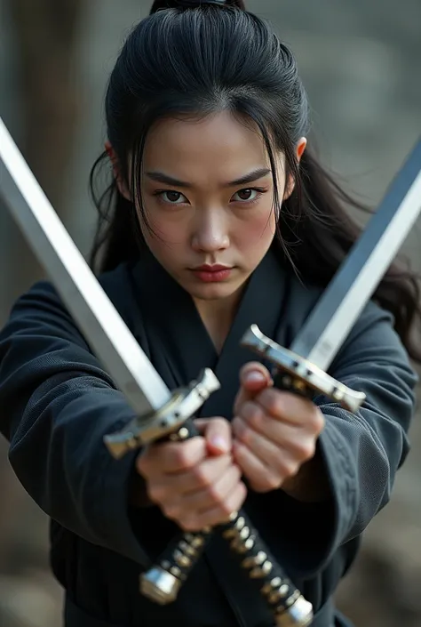 Son Ye Jin holding two swords in each hand