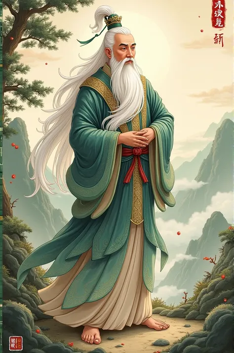 Style Chinese god of the earth beard white body slim big Belly