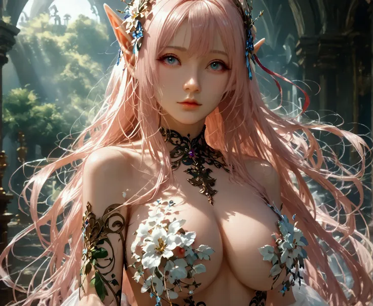 (8k, top quality, Masterpiece , Final Fantasy Style: 1.2),Atmospheric perspective, 8K, Very detailed, Accurate, Highest quality, masterpiece, Very detailed, Sharp focus, High resolution, accurate hand expression, full body shot of a solo female (naked:2.0)...