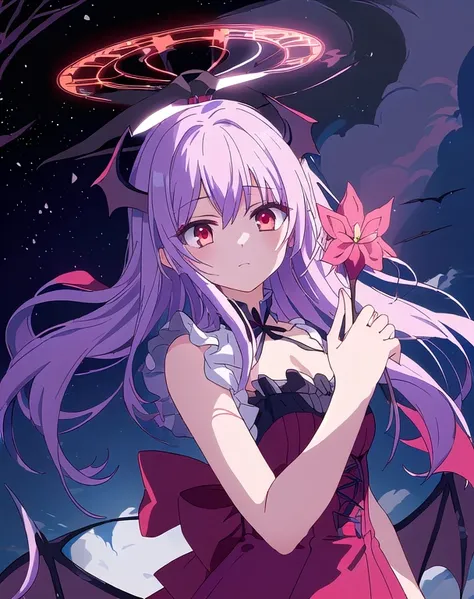 garota de anime com far aways Hairs brancos e um vestido preto segurando uma flor, anime demon girl, gapmoe Yandere grimdark, Arte Zerochan, Yandere,  Gothic anime Maiden , of desire, gapmoe Yandere, Intricate Yandere, vampire girl, lolish, Kamagurka leek,...