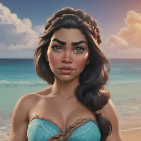   realistically creating a woman with the physical features of Moana from Disney, This looks like a real photo  .