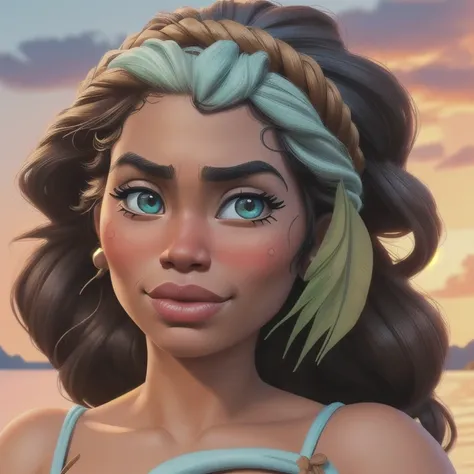   realistically creating a woman with the physical features of Moana from Disney, This looks like a real photo  .