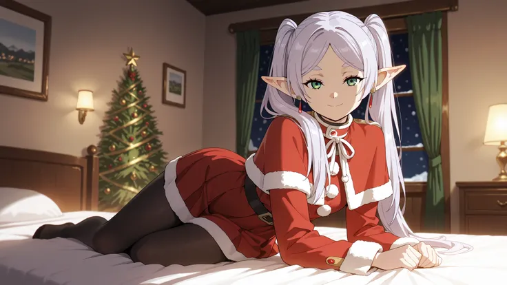 (masterpiece), best quality, absurdres, very aesthetic, looking at the viewer, nice hands, 1 girl,zzFrieren, long hair, smile, twintails, green eyes, grey hair, pointy ears, elf, zzFrieren, long hair, twintails, green eyes, grey hair, pointy ears, elf, sh...
