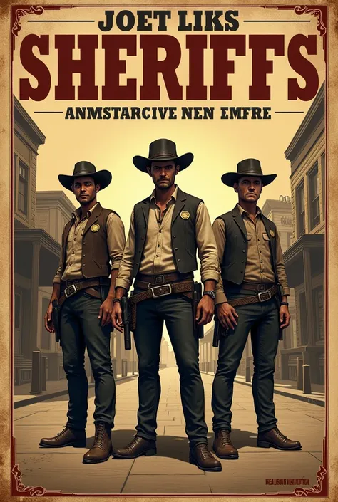 Créer une affiche vintage western année 1888 pour annoncer que les sherifs recrutent. Le decor doit etre celui de Saint-Denis en New Hanover dans le jeu Red Dead Redemption