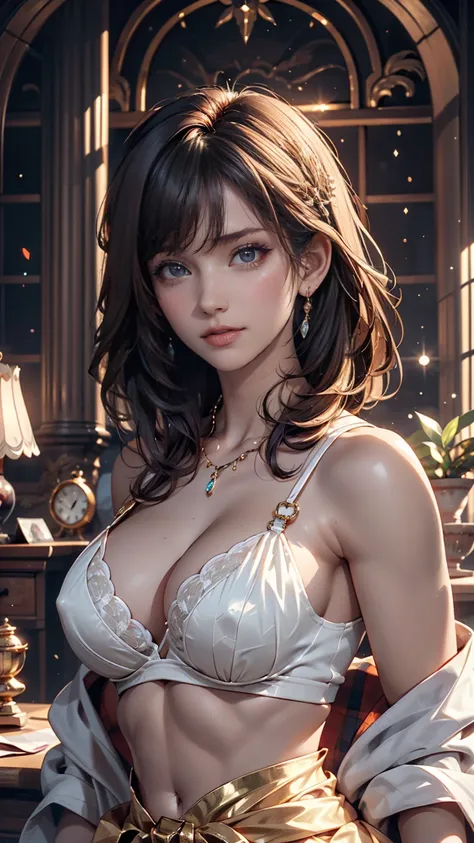 (An invincible classic ,  side lights, Fine and beautiful eyes : 1.2), ultra- realistic  8k CG, perfect artwork,  upper body,  shiny hair, Shining Eyes, shiny skin,  realistic , 3d face,  Underbob , Big Breasts,  Perfect Female Figure,  mature woman , Matu...