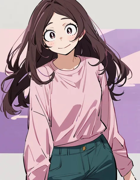 One girl, female focus, Midoriya Izuku x Uraraka Ochaco daughter, boku no hero academia, masterpiece, highest quality, so beautiful, long hair, (casual clothes), reference sheet
