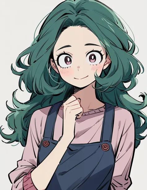 One girl, female focus, Midoriya Izuku x Uraraka Ochaco daughter, boku no hero academia, masterpiece, highest quality, so beautiful, long hair, (casual clothes), green hair, reference sheet
