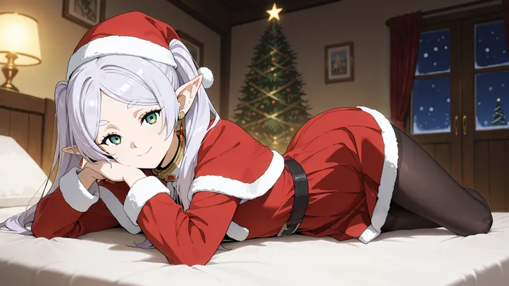 (masterpiece), best quality, absurdres, very aesthetic, looking at the viewer, nice hands, 1 girl,zzFrieren, long hair, smile, twintails, green eyes, grey hair, pointy ears, elf, zzFrieren, long hair, twintails, green eyes, grey hair, pointy ears, elf, sh...