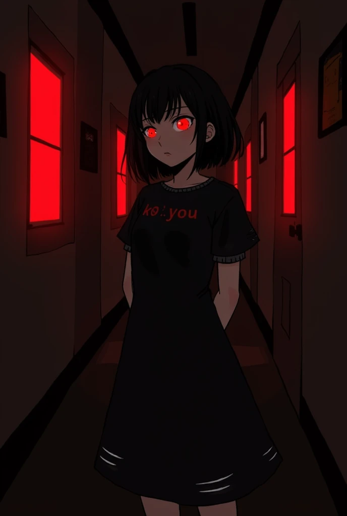 The Second Dimension，girl，Short hair， red eyes ，fear，Weird，Look at the audience，ripped black dress ， upper body，owlgirl (Short black hair:1.1), (masterpiece:1.2), ( best quality :1.2), ( very detailed :1.3), 1 Girl,  simple background, monochrome, Spot col...