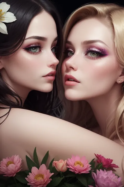 pure love , A hill full of flowers , a couple embracing each other , romantic , erotic , psychedelic , cosmetic , Mahoromatic , artistic , fantastic , alcoholic , dramatic
 , (Euphoria) , glossy lips , moist eyes , Swollen cheeks , coquettish , Fatal woman...