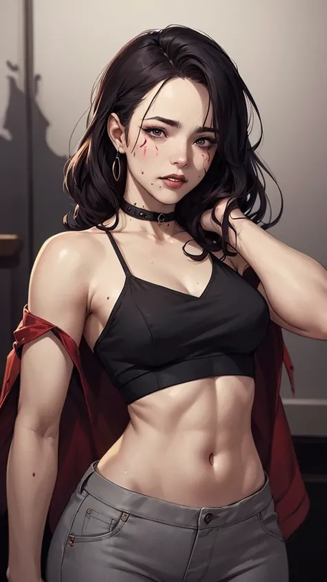  a drawing of a woman with blood on her face and a bloody collar, Charlie Bowater art style, arte da personagem charlie bowater,  Lois van Ross draws , Ross Draws 1. 0, female vampire, carmilla vampire, artgerm e rossdraws, Charlie Bowater style, vampire g...